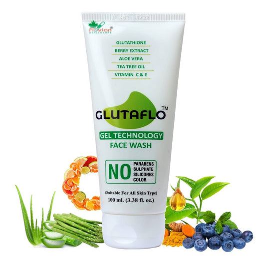 GLUTAFLO Face  Wash With Gel Technology | Glow & Radiance Face Wash | With Glutathione,Berry Extract,Tea Tree Oil,Vitamin C & E and Aloe Vera | Face Wash For Women & Men - All Skin Type. | 100ML